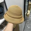 Primavera y Verano Estilo Hepburn Francés Irregular Ala Corta Sombrero de Pescador de Paja para Mujer Estilo Chanel Parasol Protección UV Sombrilla