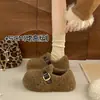 Pantuflas de Algodón Peludo con Suela Gruesa para Mujer, Para Usar en Exteriores, Novedad Otoño/Invierno 2026, Sin Cordones, Cálidas, Estilo Birkenstock, Punta Cerrada, Zapatillas Semiabiertas