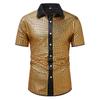 2025 Exportação Transfronteiriça Nova Camisa Masculina de Manga Curta Marca Tendência Europeia e Americana Moda Xadrez Brilhante Gola Lapela Camisa Casual