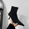 Botas Finas de Camurça Francesa Estilo Novo 2025, Botas de Cano Curto e Botas de Tornozelo, Salto Fino, Salto Alto, Bico Fino, Botas Curtas Elásticas para Mulheres