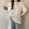 Camisa polo de verano estilo coreano, foto real, camiseta de manga corta para mujer, abotonada, corte holgado estilo coreano, bordada, con abertura y manga corta