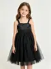 Comercio Exterior Transfronterizo Moda de Verano para Niñas Color Sólido Patchwork Malla Tirantes Vestido de Princesa Vestido Dulce y Lindo Ropa Infantil