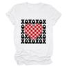 Europa e Estados Unidos novo xoxoxo xadrez amor estampa personalidade gola redonda manga curta eBay novo fluxo feminino casual camiseta
