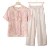Nuevo Conjunto de Dos Piezas de Verano de Manga Corta para Mujeres de Mediana Edad y Mayores con Cuello Redondo Estampado, Ropa Holgada para la Tercera Edad y Señoras