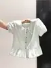 Camisa Corta de Manga Puff con Lazos de Lunares Estilo Coreano para Mujer, Nuevo Modelo de Verano con Dobladillo Fruncido, Blusa Estilo Muñeca A12013