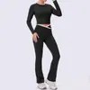Conjunto de roupas europeu e americano de secagem rápida para mulheres petites, conjunto para esportes ao ar livre, Pilates, yoga, fitness, com manga longa e calça comprida