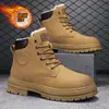 Botas Martin para Homens, Cano Alto, Forradas com Lã, Botas de Trabalho Quentes de Inverno, Botas Curtas Estilo Britânico, Botas Impermeáveis Estilo Coreano, Calçados Masculinos da Moda