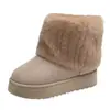 Botas de Nieve para Mujer con Rayas Recortadas de Piel, Zapatos Casuales Cómodos de Gamuza con Suela Gruesa de Algodón, Cálidos para Otoño e Invierno