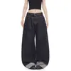 Jeans retro americanos de tiro alto con dobladillo enrollado y pedrería, estilo suelto y casual, pantalones de pierna ancha que estilizan, largos hasta el suelo, modernos