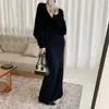 Vestido camisola de malha intelectual e elegante para mulheres, novo conjunto de duas peças com jaqueta estilo xale de manga morcego e saia longa justa
