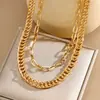 Moda Europea y Americana Cadena Básica Multicapa Cadena Hueso de Serpiente Cadena Retorcida Cadena Hueso de Serpiente Viento Multicapa Collar de Metal para Mujer