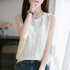 Chal sin mangas de cuello redondo, Camiseta fina de algodón de manga corta que reduce la edad, Top interior de punto versátil para mujer estilo coreano de verano