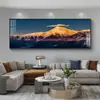 Pintura Decorativa para Sala de Estar con Fondo del Sol Dorado Brillando sobre las Montañas, Pintura Colgante de Pared de Fondo para Sofá Lujosa y Elegante, Paisaje para Oficina