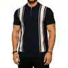 Camisa Polo Manga Curta Tricô Camiseta Masculina Listrada Meio Zíper Estilo Old Money Atacado Fábrica Transfronteiriça Amazon