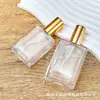 Em Estoque 30-100ml Tampa de Rosca Transparente Quadrada Plana Garrafa de Perfume, Frasco Borrifador Contínuo, Frasco Dispenser Tipo Pressão, Sensação de Alto Padrão