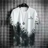 Comércio exterior nova camiseta de cor gradiente de secagem rápida masculina verão ins resfriamento seda gelo tamanho grande solta casual top manga curta masculino