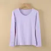 Ropa de algodón para mujer de otoño, suéter de algodón fino para usar como capa base, otoño e invierno, suéter de manga larga térmica, top térmico de cuello redondo