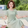 Novo Vestido de Verão para Mãe de Meia-Idade, Elegante e Estiloso, Falso Duas Peças, Vestido Longo de Manga Curta para Mulheres de Meia-Idade e Idosas