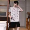 Novo Conjunto de Pijama Casual Masculino de Manga Curta, Tamanho Plus, Gola Redonda, Algodão Elástico Tipo Algodão, Roupa de Dormir