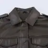Comércio Exterior Transfronteiriço Outono Estilo Europeu e Americano Moda Feminina Casual Tendência Bolso Jaqueta Casaco de Couro Sintético