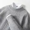 Suéter de Punto Grueso de Doble Hilo con Cuello Redondo para Hombre 100% Lana Suelto Casual Suéter de Cachemir Trenzado Capa Base Otoño e Invierno