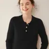 Moda Otoño/Invierno Nueva Casual Suave Cachemir Tejido Capa Base Superior para Mujer, Manga Larga, Cálido, Corte Delgado, Cuello Polo