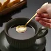 Cuchara Dorada con Flor y Mango Largo de Acero Inoxidable Cuchara Creativa de Pétalo para Remover Cuchara de Café con Flor Cuchara para Postres Helados Ins