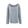 Top Cropped Sexy de Um Ombro para Mulheres Estilo Preguiçoso Solto Emagrecedor Tencel Gola U Manga Longa Off-the-Shoulder