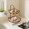 Cesta de Armazenamento de Cozinha para Cebolas, Gengibre e Alho; Suporte de Mesa para Vegetais; Prateleira Dupla Multifuncional para Armazenamento de Frutas para Uso Doméstico na Sala de Estar