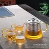 Tetera de vidrio de borosilicato resistente al calor, gruesa, hecha a mano, con patrón vertical, con filtro, para té de hierbas, juego de té Kung Fu