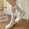 Songmu' Calcetines Coreanos de Cuero con Lazo para Niña Calcetines de Malla sin Costuras Calcetines de Felpa Medias Medias Dulces para Mujer