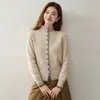 Nuevo cárdigan de cachemira para mujer, con cuello semi-alto, diseño de un solo botón y un estilo favorecedor, suave y moderno, lo que lo convierte en un top versátil