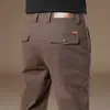 Pantalones Casuales de Gama Alta de Hong Kong para Hombre, Pantalones Rectos Elásticos de Corte Ajustado, Estilo Primavera y Otoño, Pantalones de Vestir para Hombres de Mediana Edad, con Forro Polar Añadido