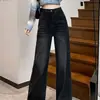 Jeans Rectos Retro Negros y Grises de Calle para Mujer, Otoño 2026 Nuevos Pantalones de Tiro Alto Ajustados Sueltos de Pierna Ancha