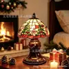 Lámpara de Escritorio Pequeña de Resina Pintada Retro Navideña Transfronteriza Lámpara de Escritorio de Papá Noel y Reno Adorno de Atmósfera de Escritorio