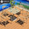Mesa e Cadeira para Varanda de Pátio de Villa Nórdica Cadeira de Rattan à Prova d'Água e Proteção Solar Conjunto de Mesa de Chá Sala de Jantar Externa de Lazer Conjunto de Mesa Longa