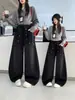Jeans para Niñas Primavera y Otoño 2026 Nuevos Elegantes Pantalones Negros de Pierna Ancha para Niñas Pantalones Sueltos para Niños Medianos y Grandes