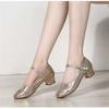 Zapatos de baile cuadrado para mamá de cuero genuino tacón medio zapatos de baile para las cuatro estaciones adulto tendón de res suela blanda mediana edad y ancianos zapatos de baile rojos para mujer