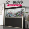 Nuevo Estilo Acuario Mediano para Peces Tanque de Peces de Vidrio Dorado para Peces Dorados con Gabinete, de Pie en el Suelo para Sala de Estar, para Personas Perezosas, Sin Cambio de Agua