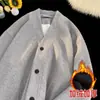 Cardigã de Malha Waffle para Homens, Outono e Inverno, Moletom Solto com Gola V, Jaqueta Casual Tendência Estilo Japonês para Casais Estudantes