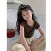 Camiseta de Manga Corta para Niñas de Dos Piezas Falsas con Cuello Redondo Verano Niños 2025 Nuevo Estilo Coreano Casual Versátil Top para Niños