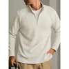 Moletom com Gola Alta e Zíper Parcial de Lã e Seda Novo Outono/Inverno Camiseta Térmica Grossa de Manga Longa Top Masculino
