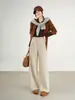Calça Reta de Lã de Ovelha e Seda com Cintura Elástica M18 Gansos Brancos, Novo Estilo Outono/Inverno, Forrada com Lã e Espessa, Calça Casual Feminina