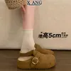 Pantuflas Birkenstock de Cuero Genuino Versión de Lana Suela Gruesa Slip-On Puntera Cerrada para Mujer Zapatos Cálidos de Algodón con Felpa Zuecos Perezosos