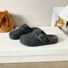 2026 Nuevas Zapatillas de Media Punta con Cobertura para la Cabeza de Moda para Mujer Suela Gruesa Más Terciopelo Más Piel Zapatos Birkenstock Zapatos Peludos Cálidos Zapatos de Algodón Suela Suave