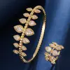 Set de Pulsera y Anillo de Lujo Ligero Vintage con Rama y Hoja Incrustadas de Circonia, Joyería Única Moderna Versátil, Adecuado para Fiestas, Viajes Diarios y Regalos