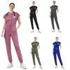 72% Fibra de Poliéster + 21% Rayón + 7% Spandex Mono Transfronterizo con Bolsillos Multifuncionales y Cuello Alto Uniforme Hospitalario
