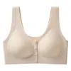 Sutiã esportivo de seda gelada sem costura para mulheres de meia-idade e idosas, com design de fecho frontal, efeito push-up, bojos fixos e design fino estilo regata.