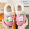 Chinelos de algodão infantis para meninos e meninas, impermeáveis e antiderrapantes, para casa no outono e inverno, com veludo extra para aquecimento, chinelos de lã impermeáveis, forro interno removível