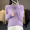 Top base de punto de alta gama listo para usar, cuello redondo, estilo coreano para otoño e invierno, 100% lana, color liso, simple, versátil, holgado, para mujer